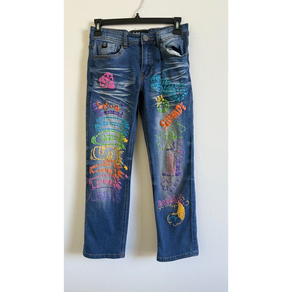 Switch Remarkable Girls Size 12 Graffiti Jeans Y2K Straight Leg Denim
